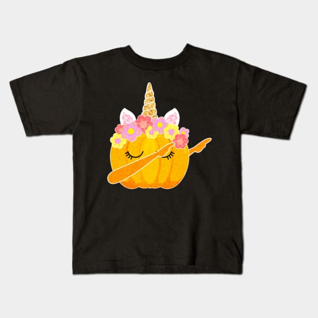 Cute Dabbing Pumpkin Unicorn Halloween Kids T-Shirt by Nulian Sanchez